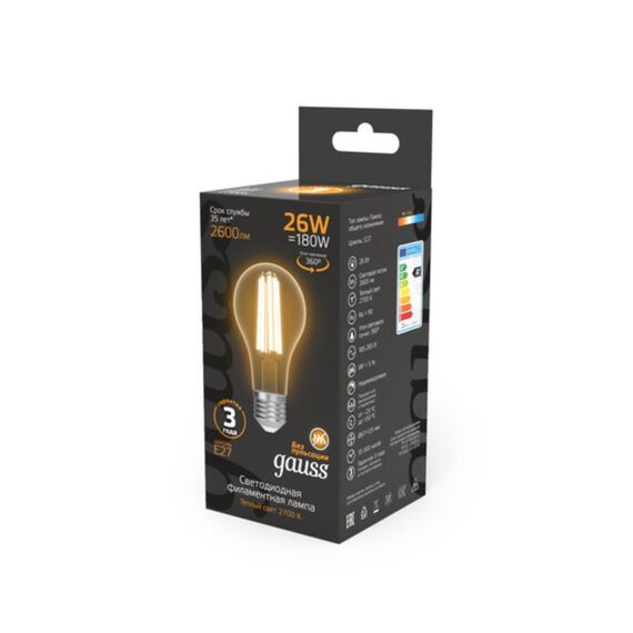 Светодиодная филаментная лампа Gauss FILAMENT A70 26W 2600Lm 2700K E27 102902126, изображение 4