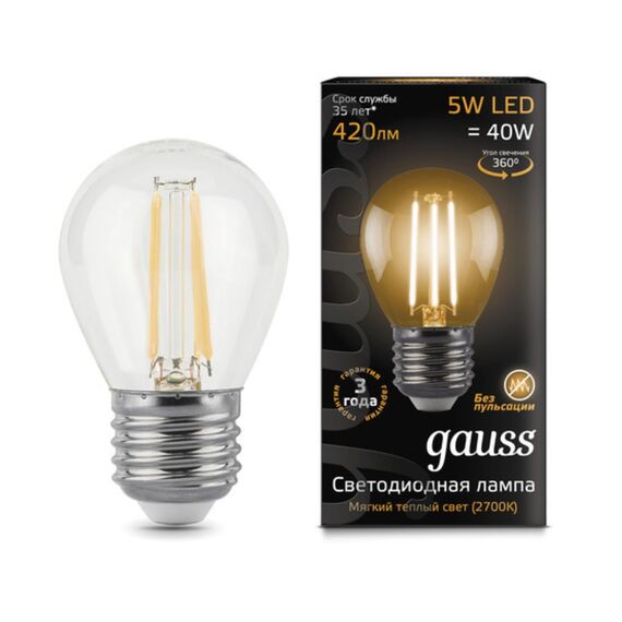 Светодиодная филаментная лампа Gauss Шар 5W 420Lm 2700K E27 105802105