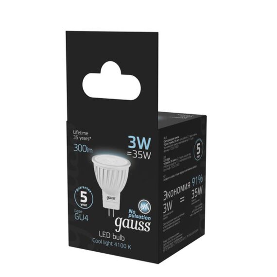 Светодиодная лампа Gauss Софит 3W 300Lm 4100K GU4 132517203, изображение 4