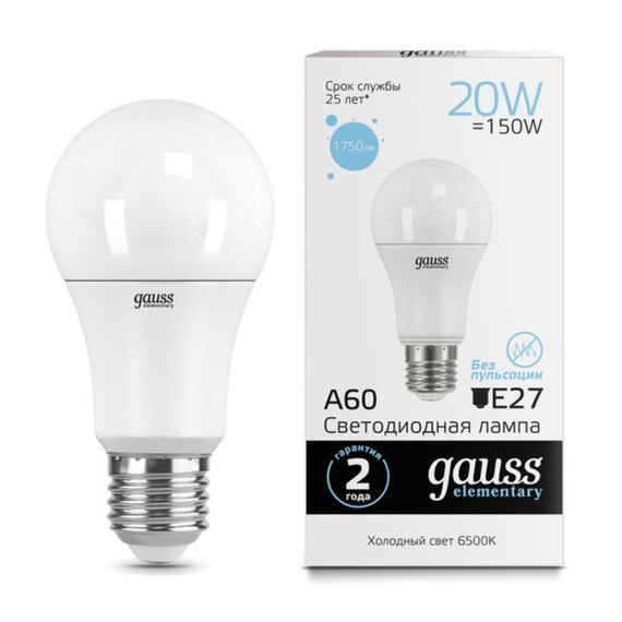 Светодиодная лампа Gauss A60 20W 1750Lm 6500K E27 23239