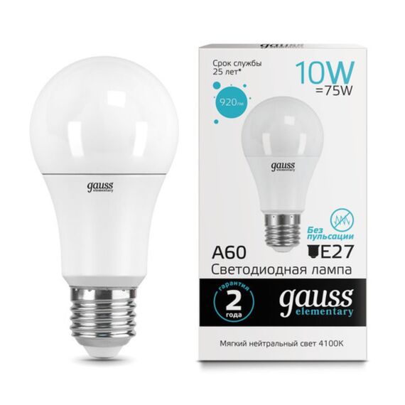 Светодиодная лампа Gauss A60 10W 920Lm 4100K E27 23220