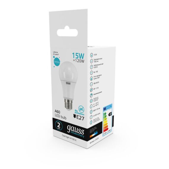 Светодиодная лампа Gauss A60 15W 1450Lm 4100K E27 23225, изображение 4