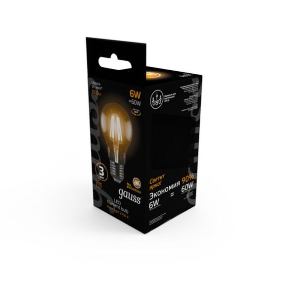 Светодиодная филаментная лампа Gauss A60 6W 600Lm 2700K E27 102802106, изображение 4