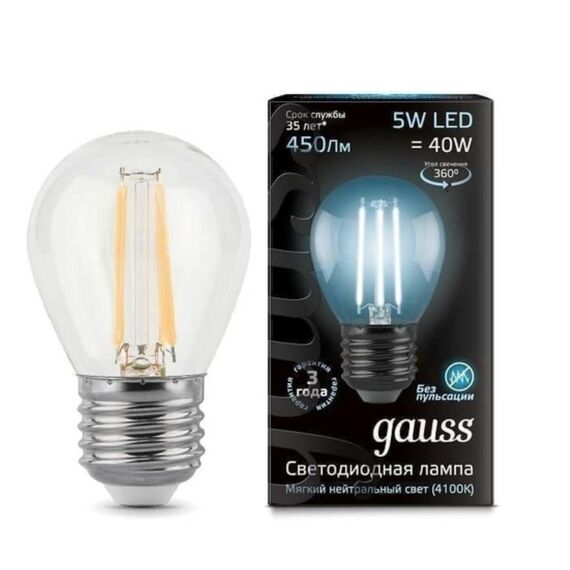 Светодиодная филаментная лампа Gauss Шар 5W 450Lm 4100K E27 105802205