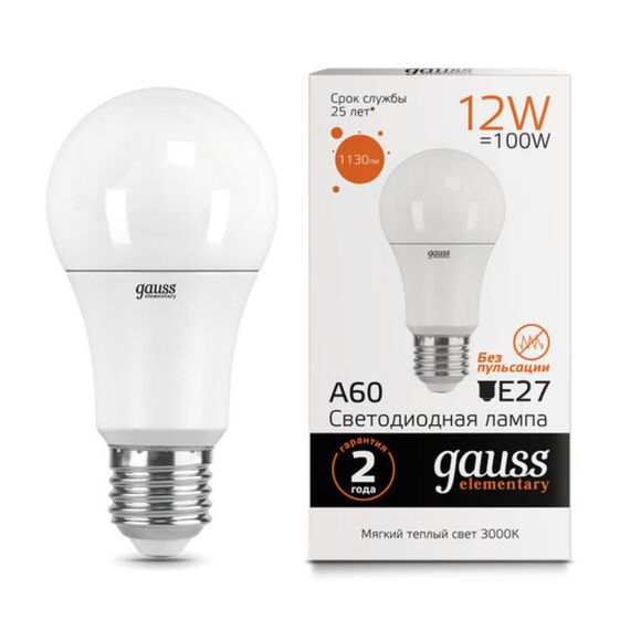 Светодиодная лампа Gauss A60 12W 1130lm 3000K E27 23212