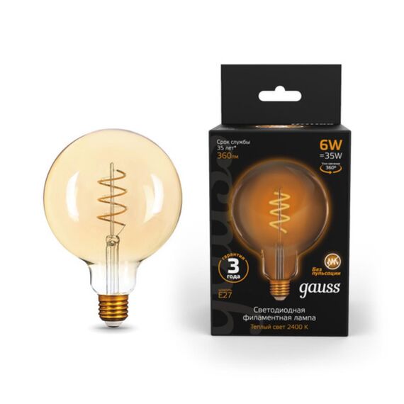 Светодиодная филаментная лампа Gauss G95 6W 360Lm 2400K E27 158802008