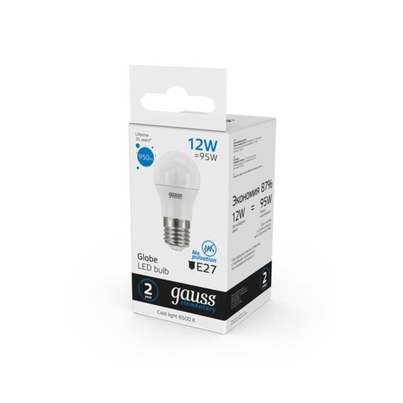 Светодиодная лампа Gauss Шар 12W 950Lm 6500K E27 53232, изображение 4