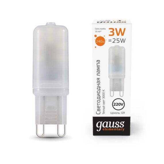 Светодиодная лампа Gauss ELEMENTARY 3W 240Lm 3000K G9 14913