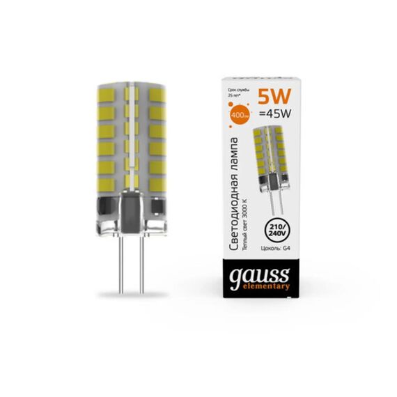 Светодиодная лампа Gauss ELEMENTARY 5W 400Lm 3000K G4 18015
