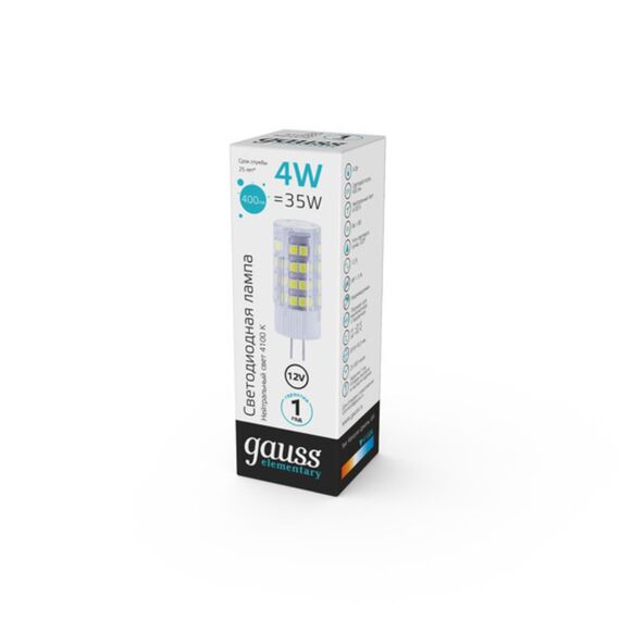 Светодиодная лампа Gauss ELEMENTARY 4W 400Lm 4100K G4 10724, изображение 3