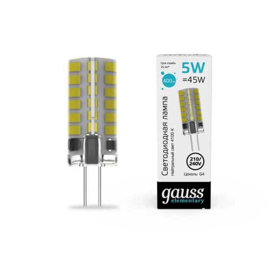 Светодиодная лампа Gauss ELEMENTARY 5W 400Lm 4100K G4 18025
