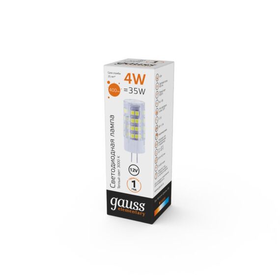 Светодиодная лампа Gauss ELEMENTARY 4W 400Lm 3000K G4 10714, изображение 3
