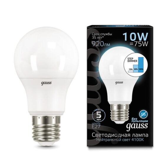 Светодиодная лампа Gauss A60 10W 920Lm 4100K E27 102502210-S