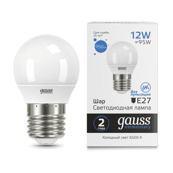 Светодиодная лампа Gauss Шар 12W 950Lm 6500K E27 53232