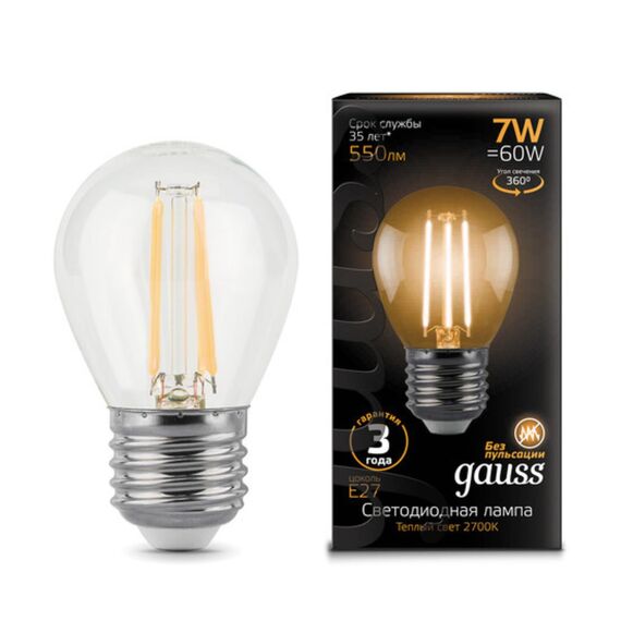 Светодиодная лампа Gauss Шар 7W 550Lm 2700K E27 105802107