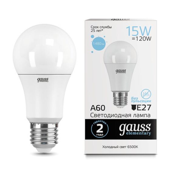 Светодиодная лампа Gauss A60 15W 1480Lm 6500K E27 23235