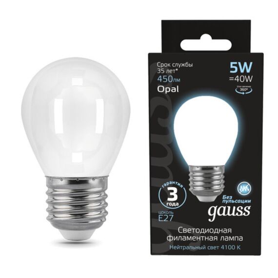 Светодиодная лампа Gauss Шар 5W 450Lm 4100K E27 105202205