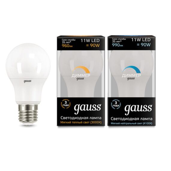 Светодиодная лампа Gauss A60 11W 960Lm 3000K E27 102502111-D