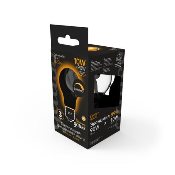 Светодиодная филаментная лампа Gauss A60 10W 820Lm 2700K E27 102202110-D, изображение 4