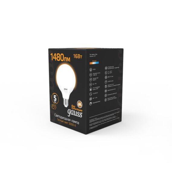 Светодиодная лампа Gauss G95 16W 1480Lm 3000K E27 105102116, изображение 3