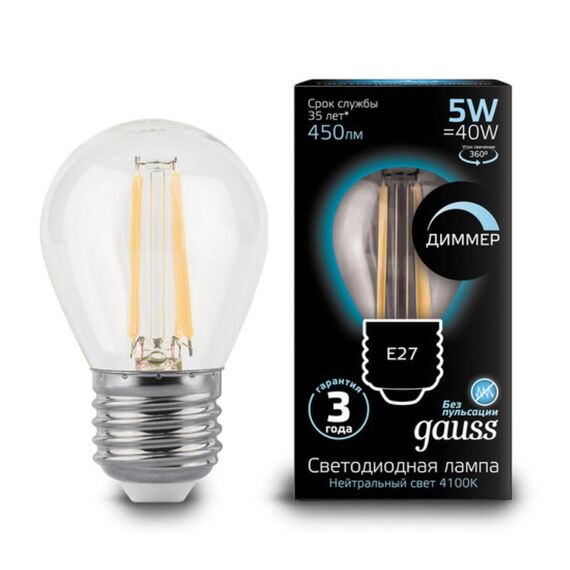 Светодиодная филаментная лампа Gauss Шар 5W 450Lm 4100K E27 105802205-D