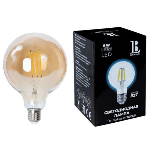 Светодиодная лампа L&B 8W 800Lm 3000K E27 E27-8W-G125-WW-fil gold