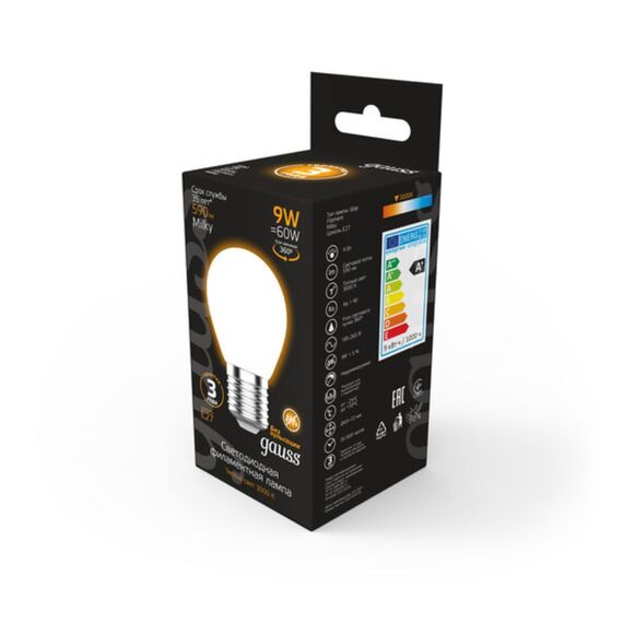 Светодиодная филаментная лампа Gauss Шар 9W 590Lm 3000K E27 105202109, изображение 3