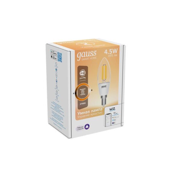 Светодиодная лампа Gauss SMART HOME С35 4,5W 495Lm 2700K E14 1230112, изображение 2