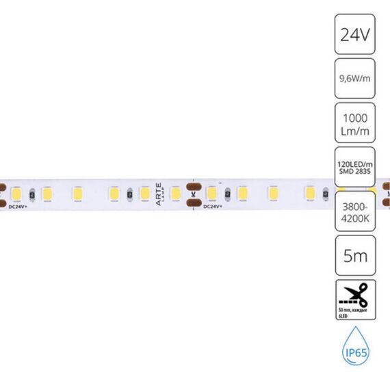 Светодиодная лента 24V 9,6W/m 4000К 5м Arte Lamp AQUA TAPE A2412008-05-4K