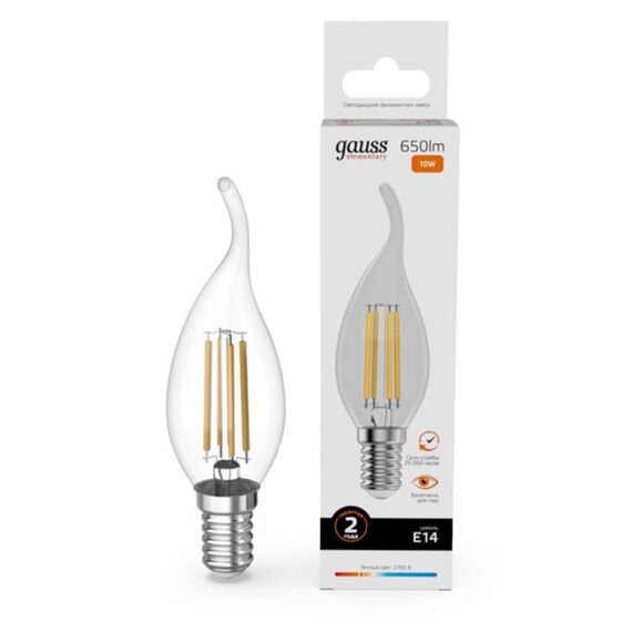 Светодиодная филаментная лампа Gauss FILAMENT ELEMENTARY Свеча на ветру 10W 650Lm 2700K E14 42110