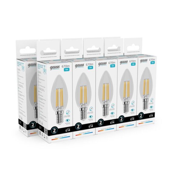 Светодиодная филаментная лампа Gauss FILAMENT ELEMENTARY Свеча 10W 670Lm 4100K E14 32120, изображение 3