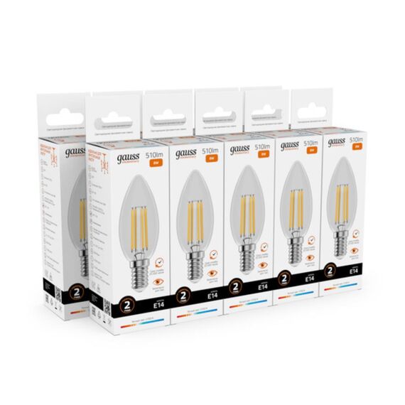 Светодиодная филаментная лампа Gauss FILAMENT ELEMENTARY Свеча 8W 510Lm 2700K E14 32118, изображение 3