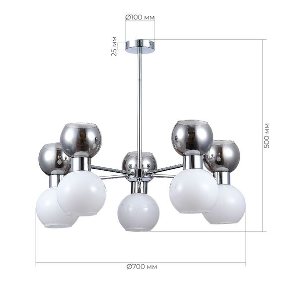 SLE1138-102-10 Светильник потолочный Хром/Белый, Дымчатый E27 10*60W THONET, изображение 6