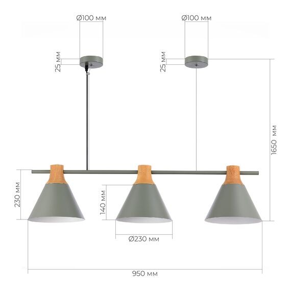 SLE125113-03 Светильник подвесной Серый/Серый, Светлое дерево E27 3*60W MODICA, изображение 7