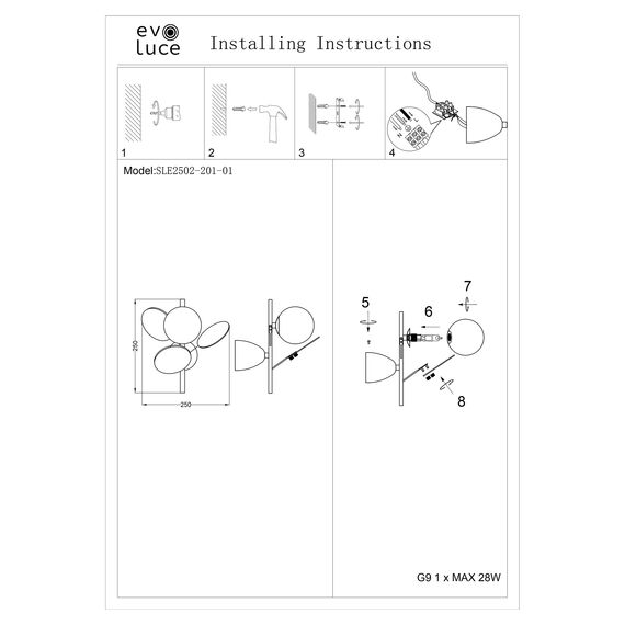 SLE2502-201-01 Светильник настенный Золотистый/Разноцветный G9 LED 1*5W VOLA, изображение 6