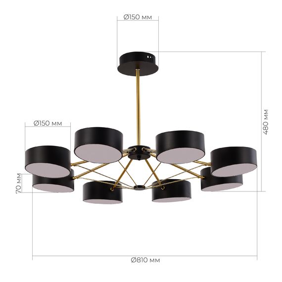 SLE6005-402-08 Светильник потолочный Черный, Золотистый/Черный LED 8*10W VALLE, изображение 8