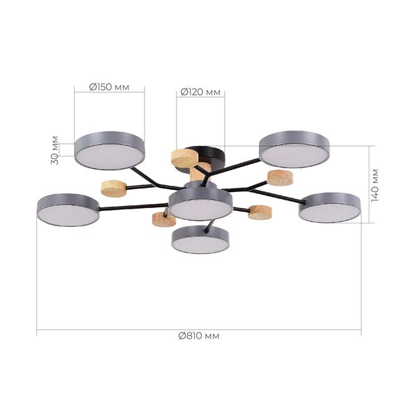 SLE6006-702-06 Светильник потолочный Серый/Серый LED 6*12W 3000K/4500K/6000K FAEMA, изображение 8