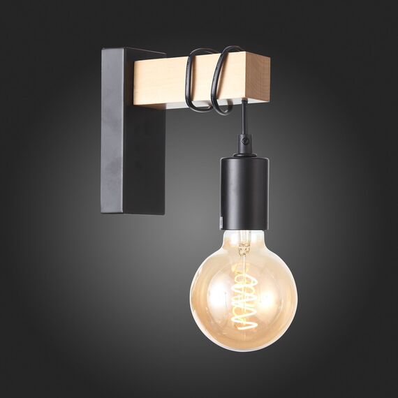 SL1142.401.01 Светильник настенный Черный, Светлое дерево E27 1*60W BAGETTI, изображение 2