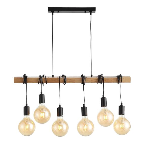 SL1142.403.06 Светильник подвесной Черный, Светлое дерево E27 6*60W BAGETTI, изображение 3