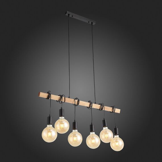 SL1142.403.06 Светильник подвесной Черный, Светлое дерево E27 6*60W BAGETTI, изображение 5