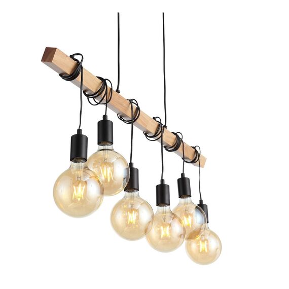 SL1142.403.06 Светильник подвесной Черный, Светлое дерево E27 6*60W BAGETTI, изображение 12