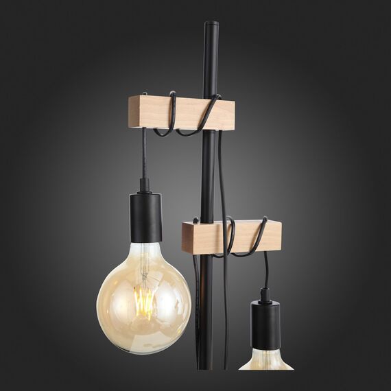 SL1142.405.01 Светильник напольный Черный, Светлое дерево E27 2*60W BAGETTI, изображение 5