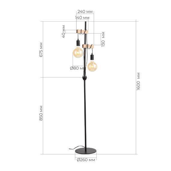 SL1142.405.01 Светильник напольный Черный, Светлое дерево E27 2*60W BAGETTI, изображение 10