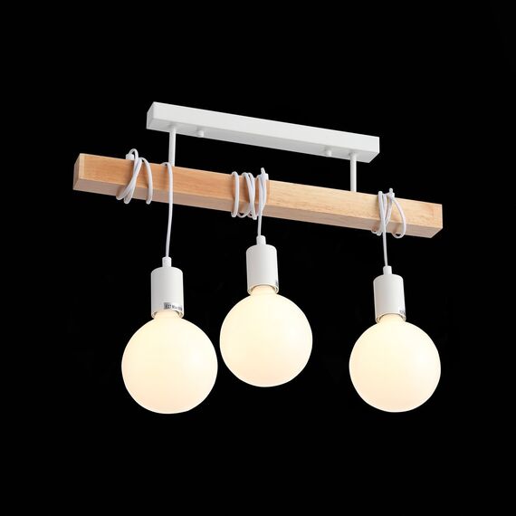 SL1142.503.03 Светильник подвесной Белый, Светлое дерево E27 3*60W BAGETTI, изображение 4