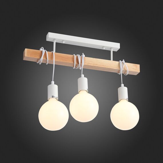 SL1142.503.03 Светильник подвесной Белый, Светлое дерево E27 3*60W BAGETTI, изображение 5