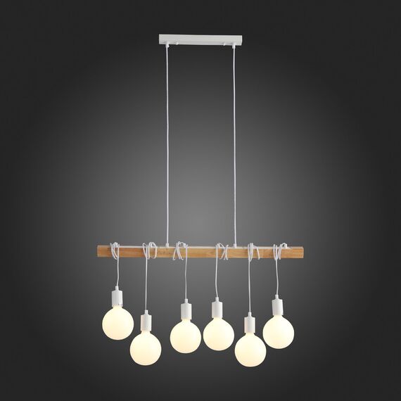 SL1142.503.06 Светильник подвесной Белый, Светлое дерево E27 6*60W BAGETTI, изображение 2