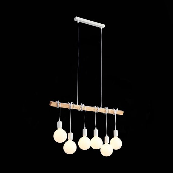 SL1142.503.06 Светильник подвесной Белый, Светлое дерево E27 6*60W BAGETTI, изображение 4