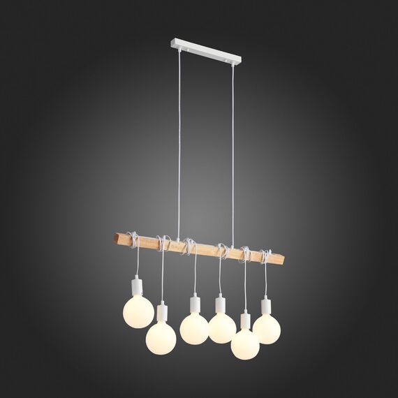 SL1142.503.06 Светильник подвесной Белый, Светлое дерево E27 6*60W BAGETTI, изображение 5