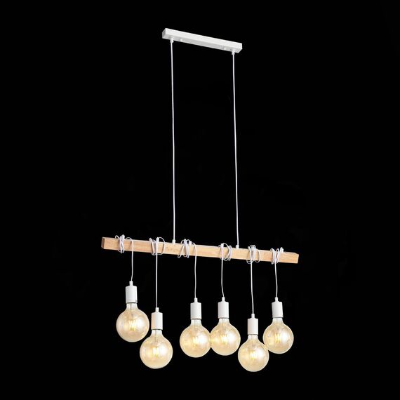 SL1142.503.06 Светильник подвесной Белый, Светлое дерево E27 6*60W BAGETTI, изображение 10