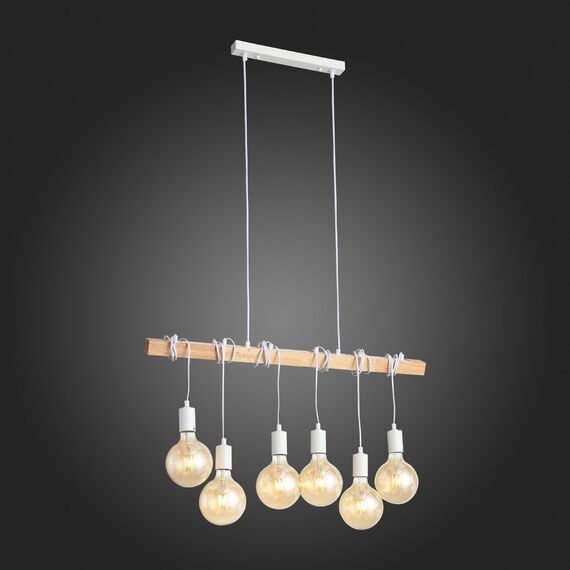 SL1142.503.06 Светильник подвесной Белый, Светлое дерево E27 6*60W BAGETTI, изображение 11